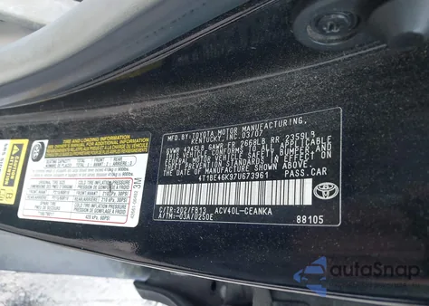 2007 Toyota Camry Ce from USA, damaged, VIN 4T1BE46K97U673961